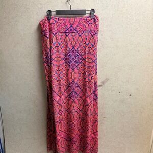 Cynthia Rowley M Women's Boho Paisley Pink Blue Orange Stretchy Comfy Maxi Skirt